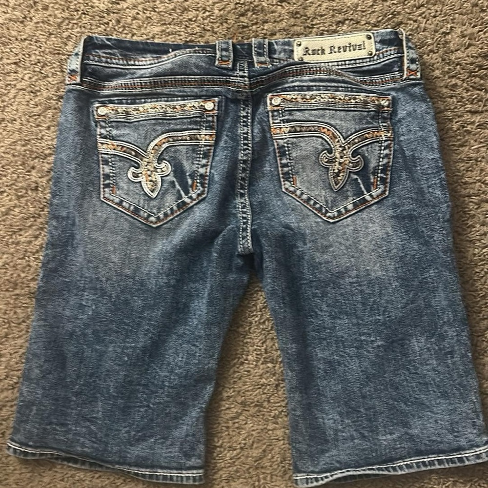 Rock Revival Denim Shorts with Embellished Pockets